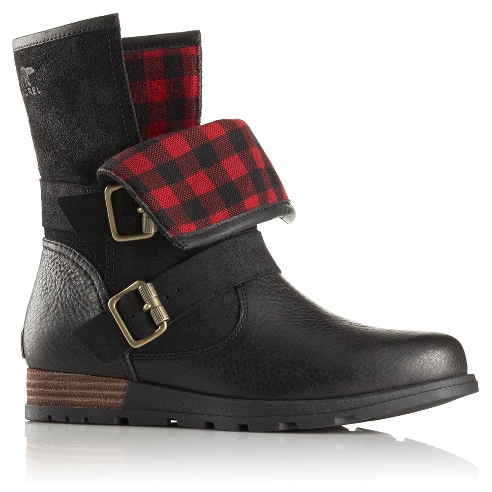 Sorel Major Moto Plaid Boots Black Leather Women’s Size 10